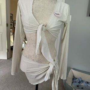 Cream Chiffon Swim Coverup with Draped Details